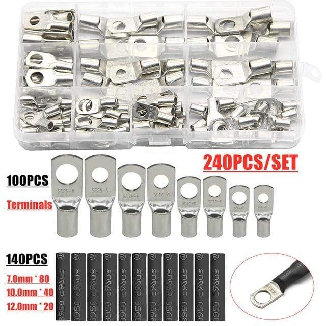 60/240/260CPS Assortment Car Auto Copper Ring Terminal Wire Crimp Connector Bare Cable Battery Terminals Soldered Connectors Kit JadeMoghul Inc. 