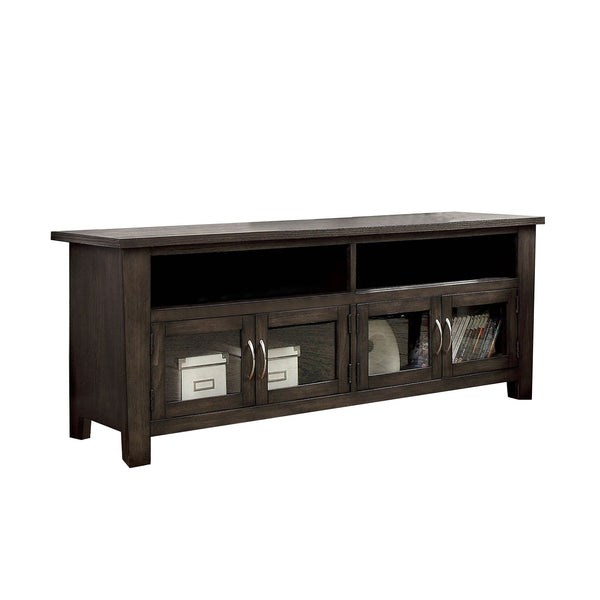 60" Wooden TV Stand With 2 Cabinets and 2 Open Shelves In Brown-Multimedia Stand-Brown-Glass and Wood-JadeMoghul Inc.