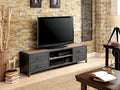 60" Wooden TV Stand With 4 Drawers and 2 Open Shelves In Gray-Multimedia Stand-Gray-Metal and Wood-JadeMoghul Inc.