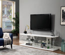 60" Wooden TV Stand With Spacious Glass Shelf, White And Clear-Multimedia Stand-White And Clear-Glass and Wood-JadeMoghul Inc.