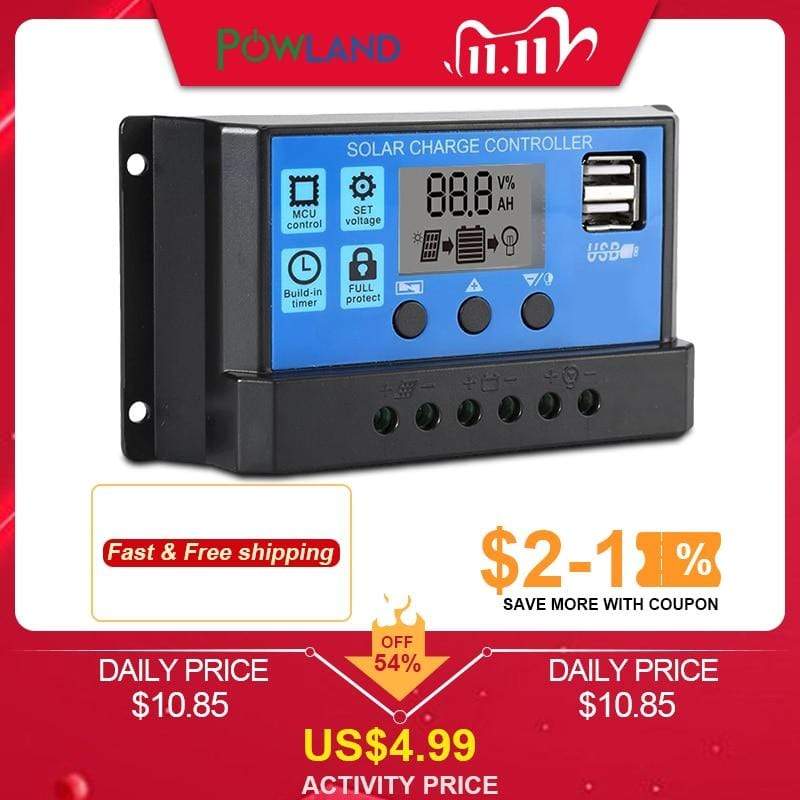 60A/50A/40A/30A/20A/10A Solar Charger Controller 12V 24V Auto PWM Controllers LCD Display 5V Dual USB Output Controller JadeMoghul Inc. 