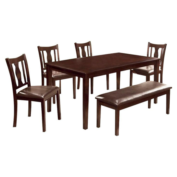 6Pc Dining Table Set, Chair with Pu Cushion, Expresso Finish-Dining Sets-Expresso Finish-Leatherette Solid Wood Wood Veneer & Others-JadeMoghul Inc.
