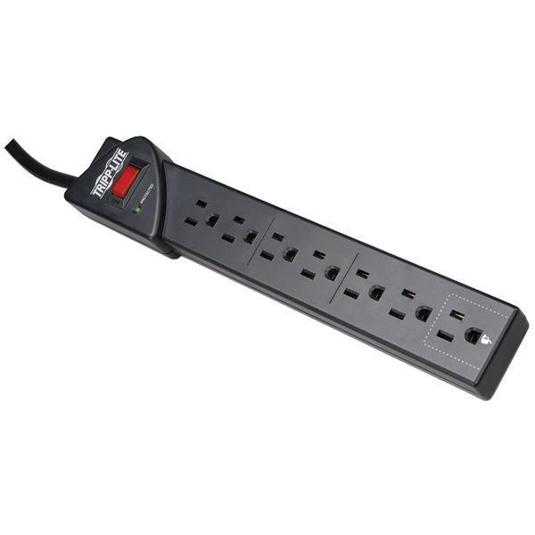 7-Outlet Surge Protector (12ft Cord; Black)-Surge Protectors-JadeMoghul Inc.