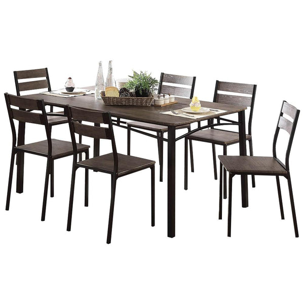 7-Piece Metal And Wood Dining Table Set In Antique Brown-Dining Tables-Brown-Metal and Wood-JadeMoghul Inc.