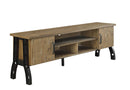 72" Wooden And Metal Frame TV Stand With 3 Open Shelves, Brown-Multimedia Stand-Brown-Metal and Wood-JadeMoghul Inc.