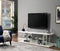 72" Wooden TV Stand With Spacious Glass Shelf, White And White-Multimedia Stand-White And Clear-Glass and Wood-JadeMoghul Inc.
