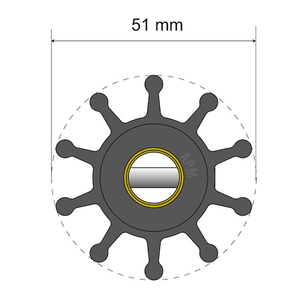 Albin Group Premium Impeller Kit - 51 x 12.7 x 22mm - 10 Blade - Pin Insert [06-01-011]