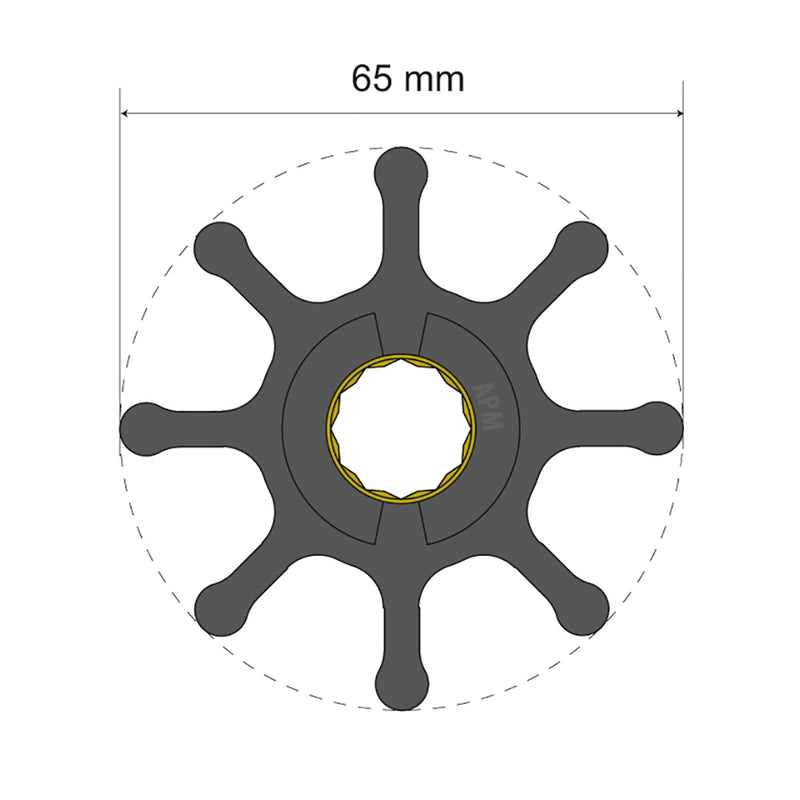 Albin Group Premium Impeller Kit 65 x 16 x 37mm - 8 Blade - Spline Insert [06-01-017]