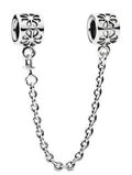 PANDORA 790385-07 Silver Flower Charm With Safety Chain