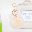 7cm Fur Pom Pom Bow Keychain Keyring Women PomPom Plush Key Ring Rhinestone Faux Rex Rabbit Fur Ball Key Chain Party Shop Gifts-Beige-JadeMoghul Inc.