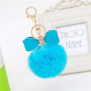 7cm Fur Pom Pom Bow Keychain Keyring Women PomPom Plush Key Ring Rhinestone Faux Rex Rabbit Fur Ball Key Chain Party Shop Gifts-Blue-JadeMoghul Inc.