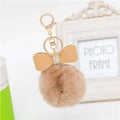 7cm Fur Pom Pom Bow Keychain Keyring Women PomPom Plush Key Ring Rhinestone Faux Rex Rabbit Fur Ball Key Chain Party Shop Gifts-Brown Gray-JadeMoghul Inc.