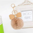 7cm Fur Pom Pom Bow Keychain Keyring Women PomPom Plush Key Ring Rhinestone Faux Rex Rabbit Fur Ball Key Chain Party Shop Gifts-Brown Gray-JadeMoghul Inc.