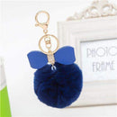 7cm Fur Pom Pom Bow Keychain Keyring Women PomPom Plush Key Ring Rhinestone Faux Rex Rabbit Fur Ball Key Chain Party Shop Gifts-Dark Blue-JadeMoghul Inc.