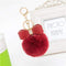 7cm Fur Pom Pom Bow Keychain Keyring Women PomPom Plush Key Ring Rhinestone Faux Rex Rabbit Fur Ball Key Chain Party Shop Gifts-Dark Red-JadeMoghul Inc.