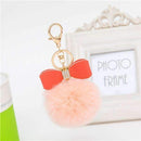 7cm Fur Pom Pom Bow Keychain Keyring Women PomPom Plush Key Ring Rhinestone Faux Rex Rabbit Fur Ball Key Chain Party Shop Gifts-Orange-JadeMoghul Inc.