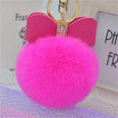 7cm Fur Pom Pom Bow Keychain Keyring Women PomPom Plush Key Ring Rhinestone Faux Rex Rabbit Fur Ball Key Chain Party Shop Gifts-Rose red-JadeMoghul Inc.