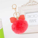 7cm Fur Pom Pom Bow Keychain Keyring Women PomPom Plush Key Ring Rhinestone Faux Rex Rabbit Fur Ball Key Chain Party Shop Gifts-Watermelon Red-JadeMoghul Inc.