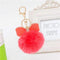 7cm Fur Pom Pom Bow Keychain Keyring Women PomPom Plush Key Ring Rhinestone Faux Rex Rabbit Fur Ball Key Chain Party Shop Gifts-Watermelon Red-JadeMoghul Inc.