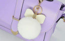 7cm Fur Pom Pom Bow Keychain Keyring Women PomPom Plush Key Ring Rhinestone Faux Rex Rabbit Fur Ball Key Chain Party Shop Gifts-White-JadeMoghul Inc.