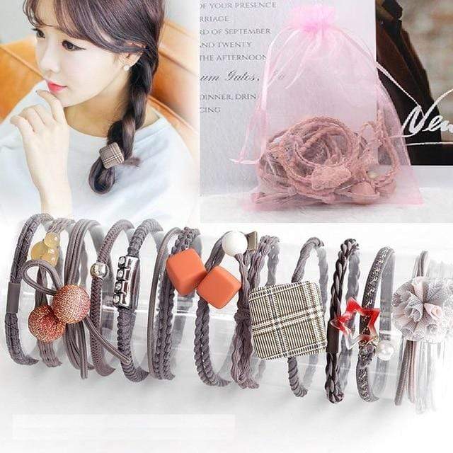 8/9/12/16/25PCS Pure and Fresh Sweet starry sky Series Maiden Elastic Hair Bands Ribbon Flowers Pentagram Rabbit ears Hair Clips AExp