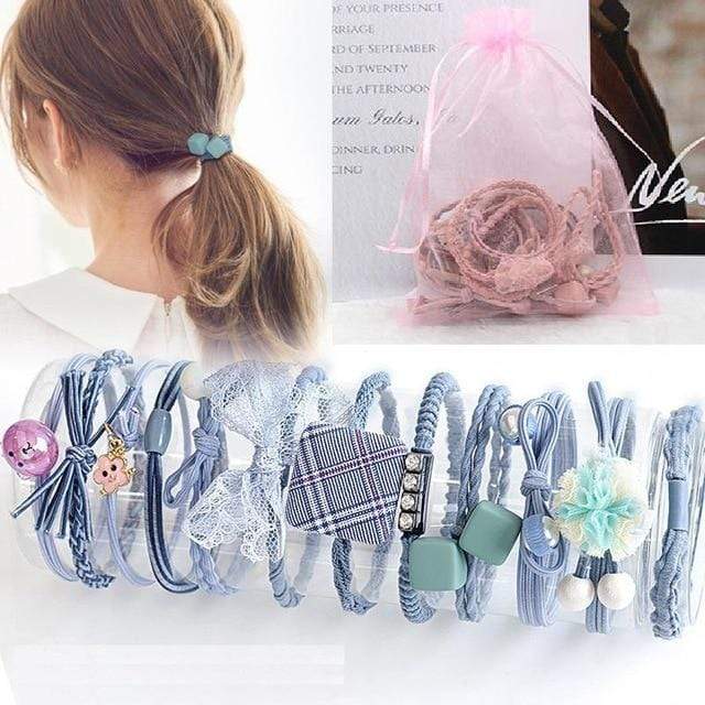 8/9/12/16/25PCS Pure and Fresh Sweet starry sky Series Maiden Elastic Hair Bands Ribbon Flowers Pentagram Rabbit ears Hair Clips AExp