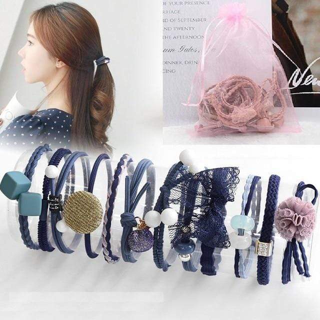 8/9/12/16/25PCS Pure and Fresh Sweet starry sky Series Maiden Elastic Hair Bands Ribbon Flowers Pentagram Rabbit ears Hair Clips AExp