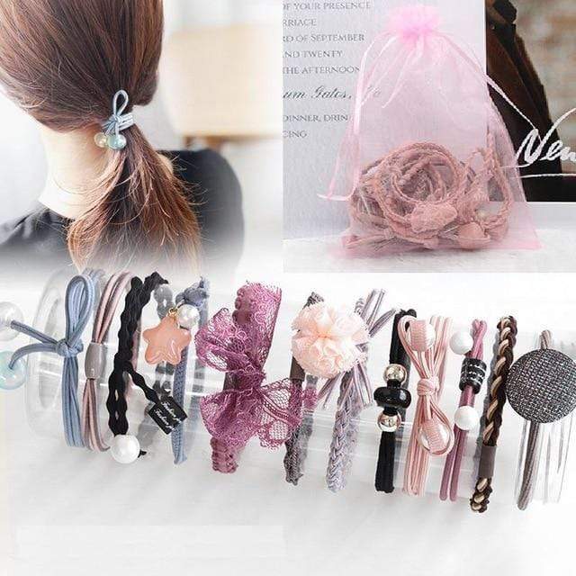 8/9/12/16/25PCS Pure and Fresh Sweet starry sky Series Maiden Elastic Hair Bands Ribbon Flowers Pentagram Rabbit ears Hair Clips AExp