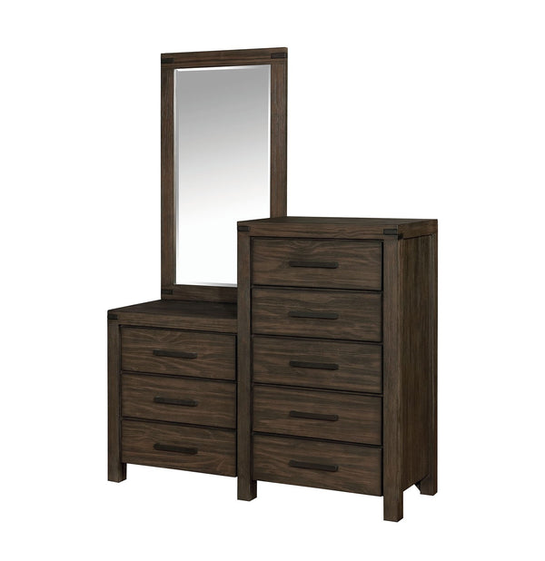 8 Drawer Wooden Dresser With Mirror In Brown-Bedroom Furniture-Brown-Solid Wood and Wood Veneer-JadeMoghul Inc.