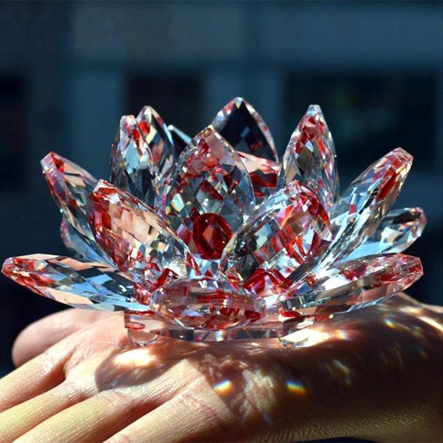 80mm Quartz Crystal Lotus Flower Crafts Glass Paperweight Fengshui Ornaments Figurines Home Wedding Party Decor Gifts Souvenir-red-80mm-JadeMoghul Inc.