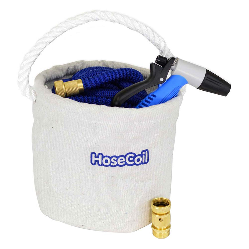 HoseCoil Canvas Bucket w/75 Expandable Hose, Rubber Tip Nozzle  Quick Release [HCE75CB]
