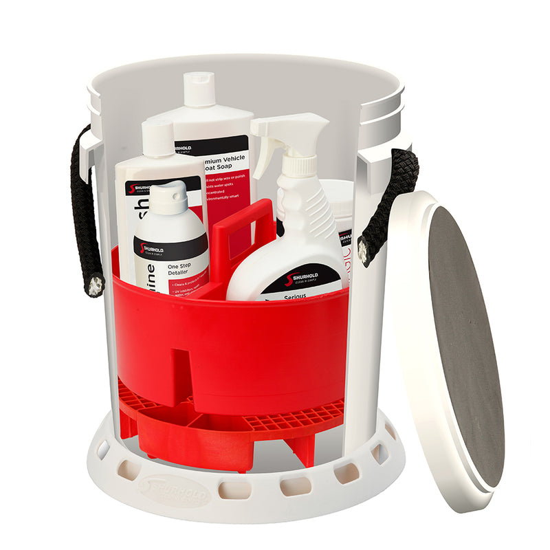 Shurhold 5 Gallon White Bucket Kit - Includes Bucket, Caddy, Grate Seat, Buff Magic, Pro Polish Brite Wash, SMC  Serious Shine [2465]