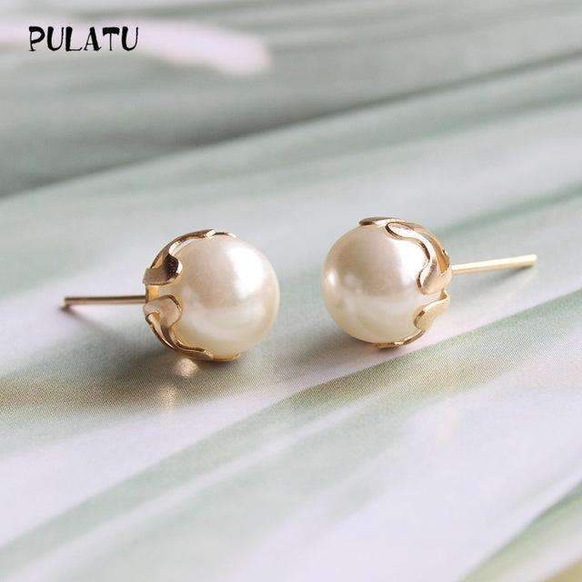 9 Color Fashion Pearl Earrings for Women Minimalist 8mm Bead Rose Gold color Alloy Small Stud Earrings Jewelry PULATU ZZ0302-pearl color-JadeMoghul Inc.