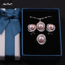925 Silver Top Quality 100% Genuine Black Freshwater Pearl Pendant Earrings And Ring Set-Purple Pearl-JadeMoghul Inc.