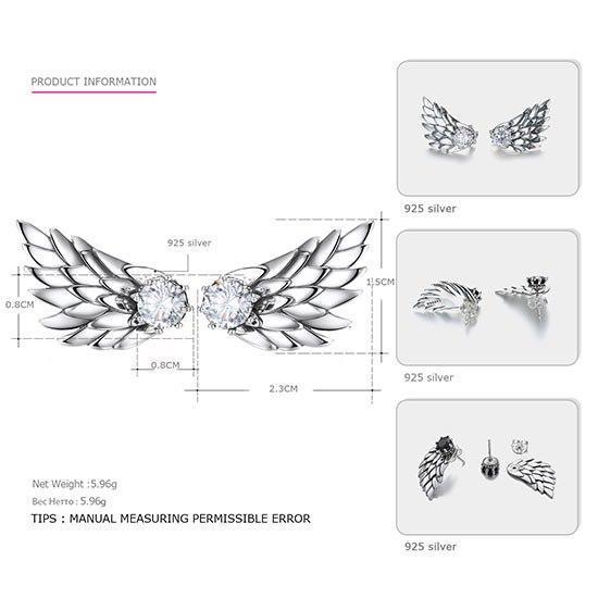 925 Silver Wings Stud Earrings-silver white-JadeMoghul Inc.