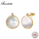 925 Sterling Silver And 18K Gold Tone Natural Shell Stud Earrings-18K gold-10MM-JadeMoghul Inc.