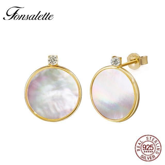 925 Sterling Silver And 18K Gold Tone Natural Shell Stud Earrings-18K gold-15MM-JadeMoghul Inc.