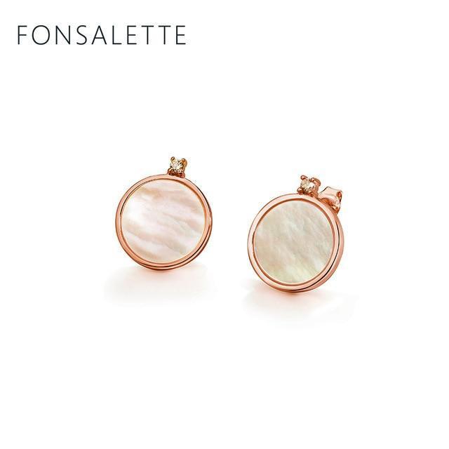 925 Sterling Silver And 18K Gold Tone Natural Shell Stud Earrings-Rose gold-10MM-JadeMoghul Inc.