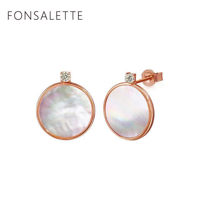 925 Sterling Silver And 18K Gold Tone Natural Shell Stud Earrings-Rose gold-15MM-JadeMoghul Inc.