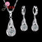 925 Sterling Silver Classic Drop Shape White Crystal Jewelry Sets Water Wave Necklace Pendant Hoop Earrings--JadeMoghul Inc.