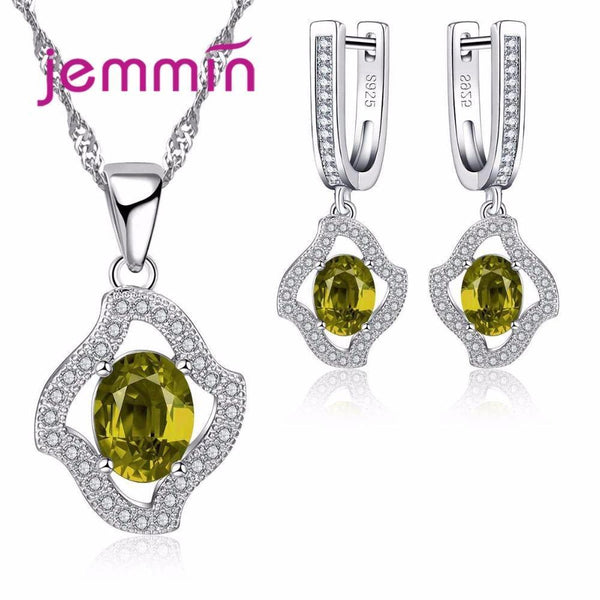 925 Sterling Silver Crystal Necklace Earrings Sets--JadeMoghul Inc.