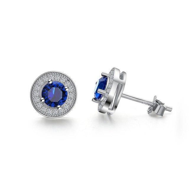 925 Sterling Silver Gemstone Stud Earrings for Women-Blue-China-JadeMoghul Inc.