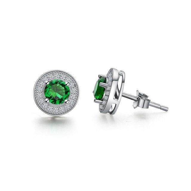 925 Sterling Silver Gemstone Stud Earrings for Women-Green-China-JadeMoghul Inc.