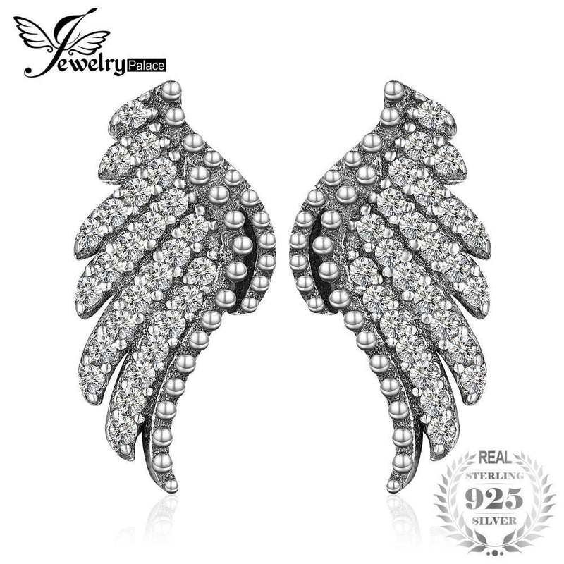 925 Sterling Silver Glitter Angel Wings Stud Earrings--JadeMoghul Inc.