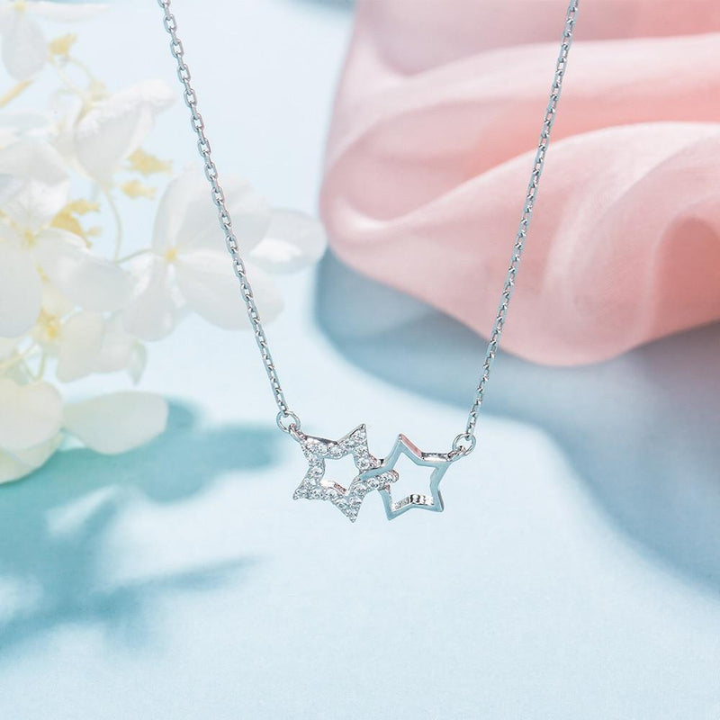 925 Sterling Silver Moon Star Pendant Necklaces For Women AAA Zirconia Chokers Necklaces Fine Jewelry-Star Necklace-JadeMoghul Inc.