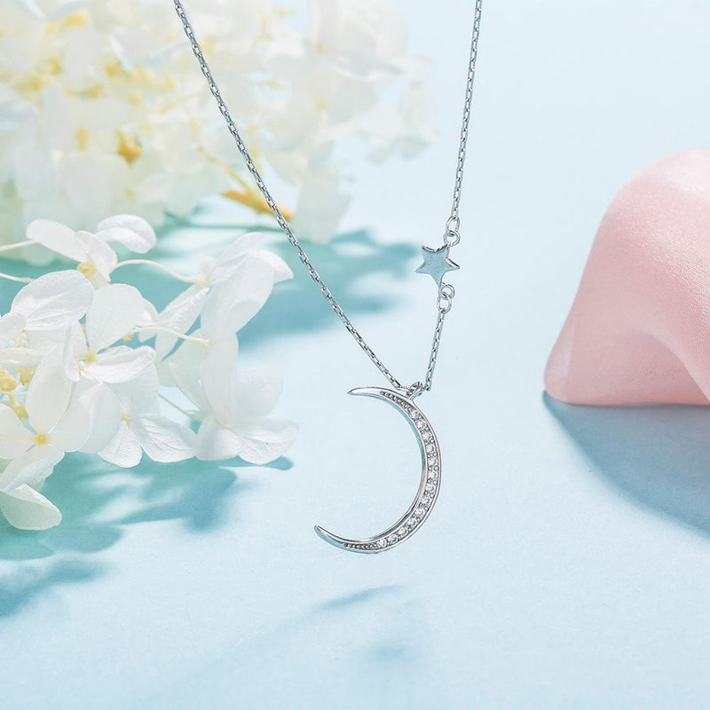 925 Sterling Silver Moon Star Pendant Necklaces For Women AAA Zirconia Chokers Necklaces Fine Jewelry-Star Necklace-JadeMoghul Inc.