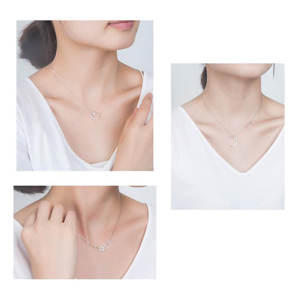 925 Sterling Silver Moon Star Pendant Necklaces For Women AAA Zirconia Chokers Necklaces Fine Jewelry-Star Necklace-JadeMoghul Inc.