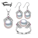 925 Sterling Silver Natural Pearl Complete Jewelery Set-White-Resizable-JadeMoghul Inc.