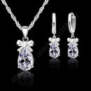 925 Sterling Silver Necklace And Earrings Set With Clear Crystal Bow--JadeMoghul Inc.