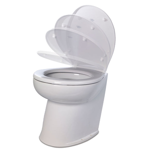 Jabsco Deluxe Flush 14" Angled Back 12V Raw Water Electric Marine Toilet w/Remote Rinse Pump  Soft Close Lid [58260-3012]